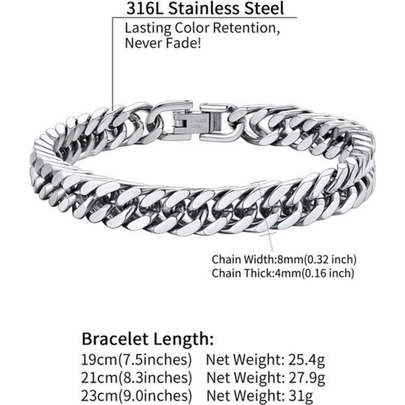 Cuban Link Bracelet Men Women Gold Plated Stainless Steel Chain Jewelry Gift - Picture 6 of 7